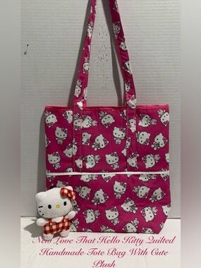 New Love That Hello Kitty Quilted Handmade Tote Bag With Cute Plush